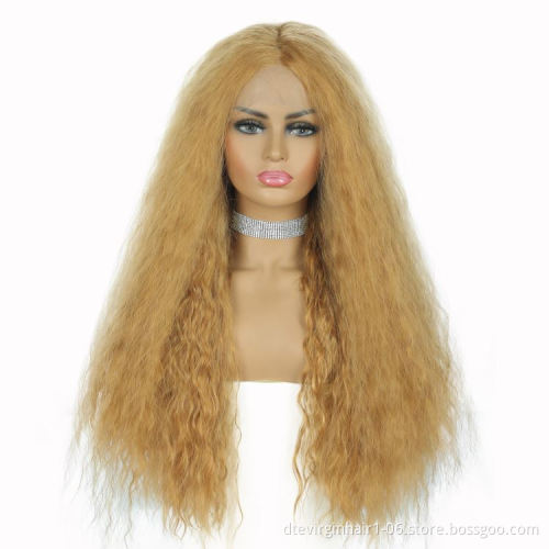Black woman synthetic wig vendor, kinky curly synthetic lace front wig,kinky curly hand tied premium synthetic blend wigs